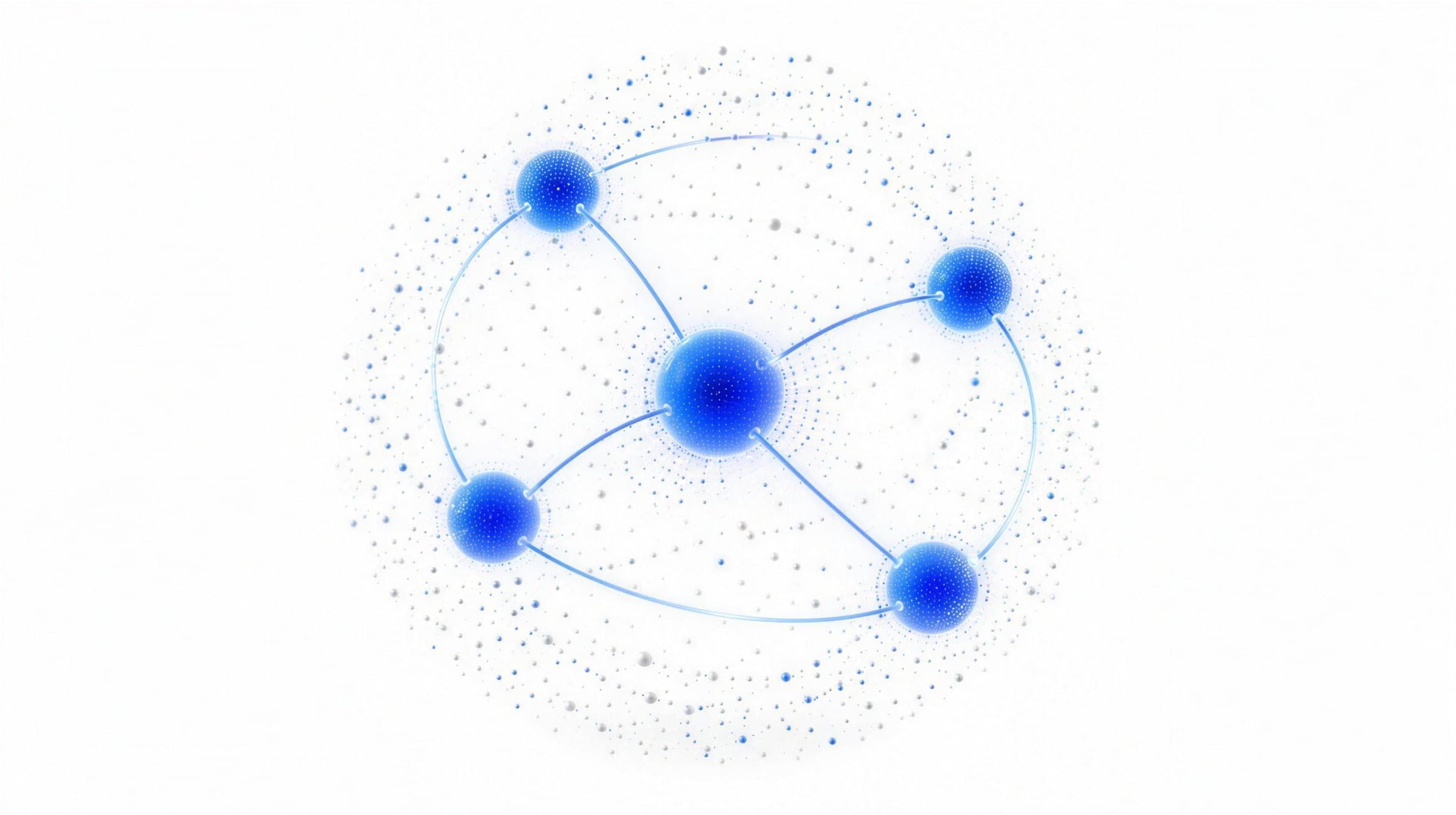 A central cobalt node connected to four nodes around it, made of fine dots